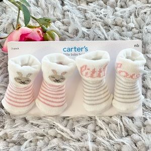 New with tag CARTER’S little baby basics 2pack NB BABY BOOTIES Striped pink/grey